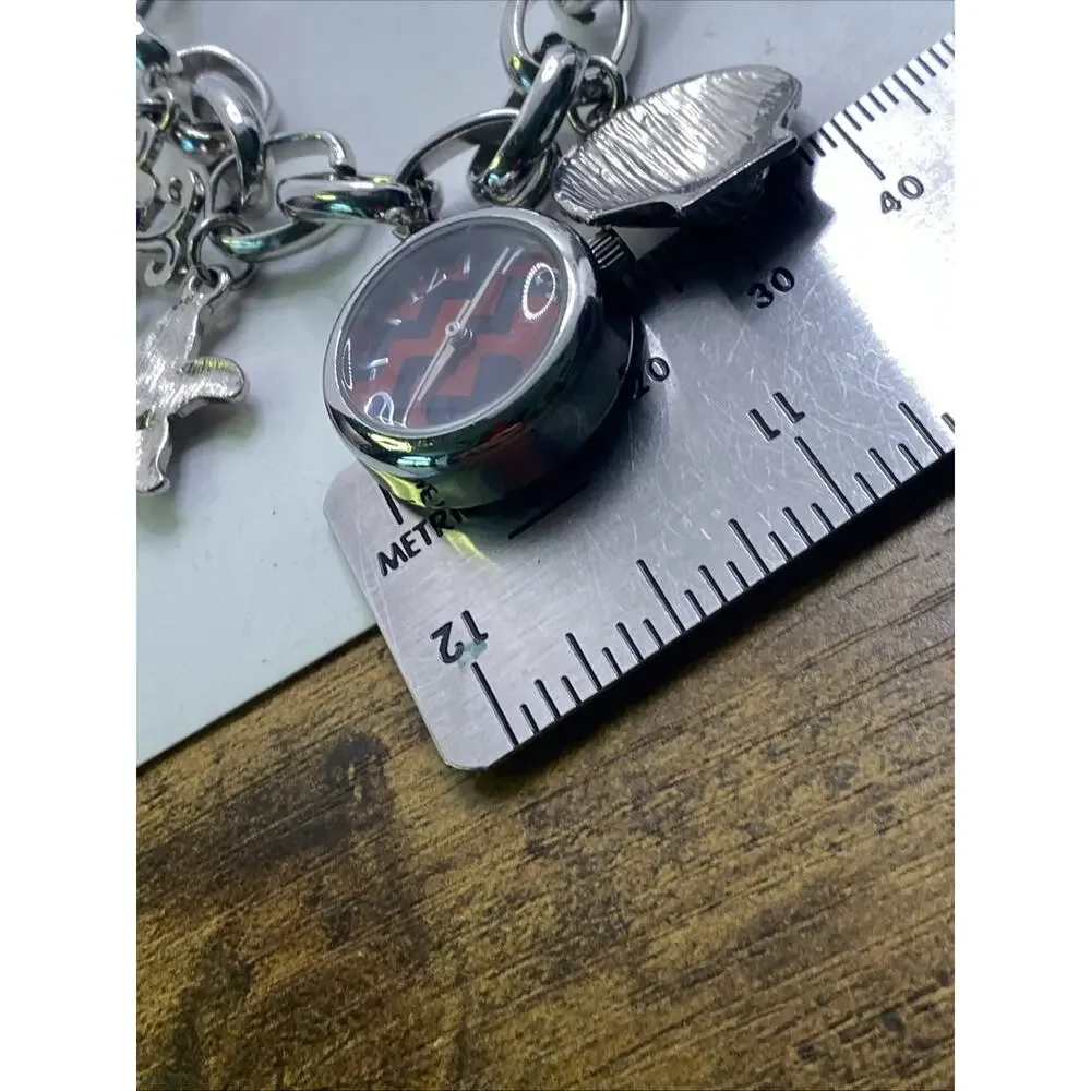 Vintage Womens Ocean Theme Charm Bracelet Watch Works New Battery